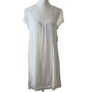 Trixxi Off-White Lace Yoke Short Dress Women’s Large Embroidered Femme‎